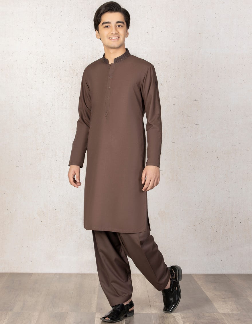 CHOCOLATE BROWN BLENDED KAMEEZ SHALWAR | JTKS-A-35844