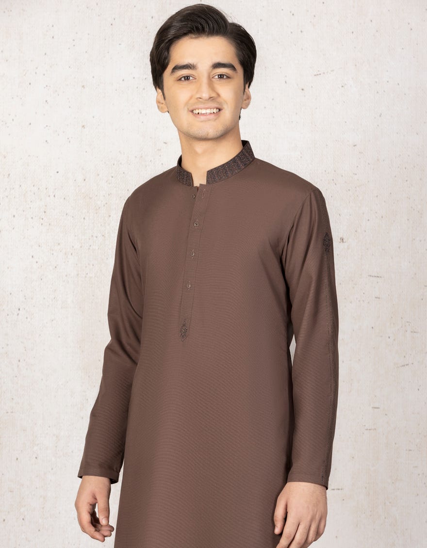 CHOCOLATE BROWN BLENDED KAMEEZ SHALWAR | JTKS-A-35844