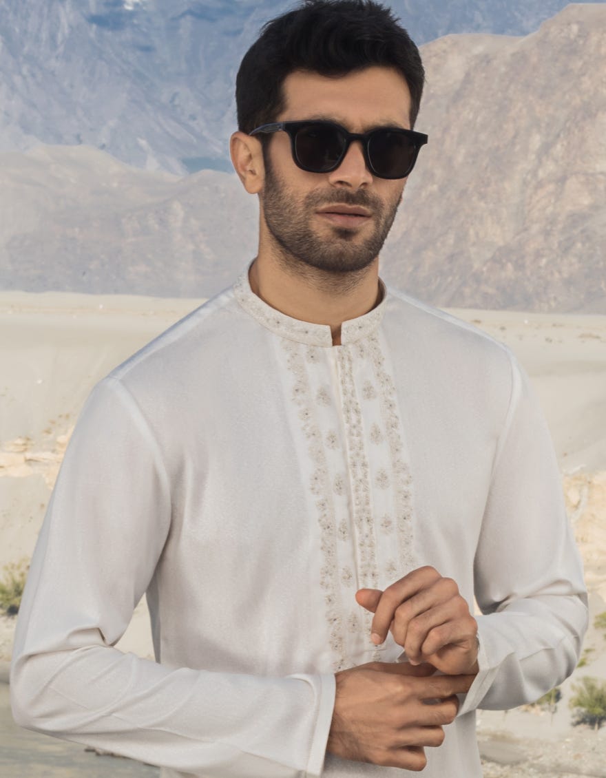 OFF WHITE BLENDED KAMEEZ SHALWAR | JJKS-A-36839