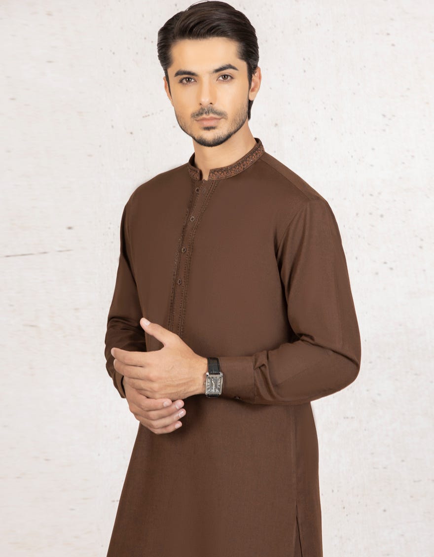 BROWN BLENDED KAMEEZ SHALWAR | JJKS-W-36849