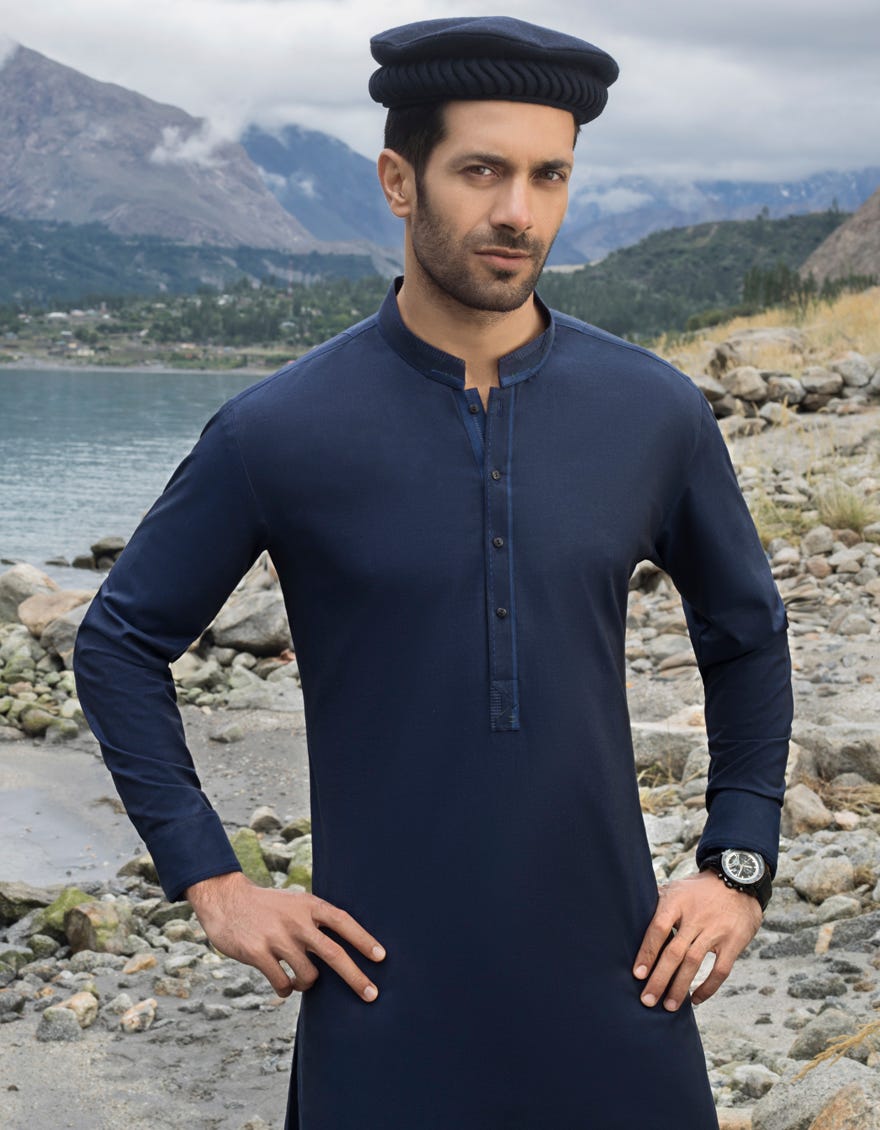 DARK BLUE COTTON KURTA PAJAMA | JJKP-A-36852