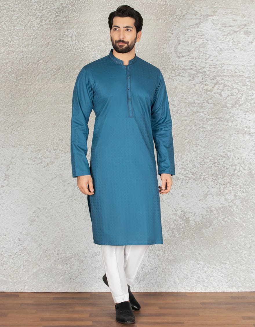 BLUISH GREEN COTTON KURTA | JJK-S-36866