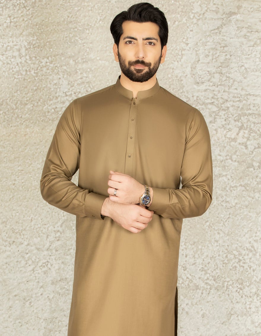 DULL GOLD COTTON CASUAL KAMEEZ SHALWAR | JJKS-S-36877