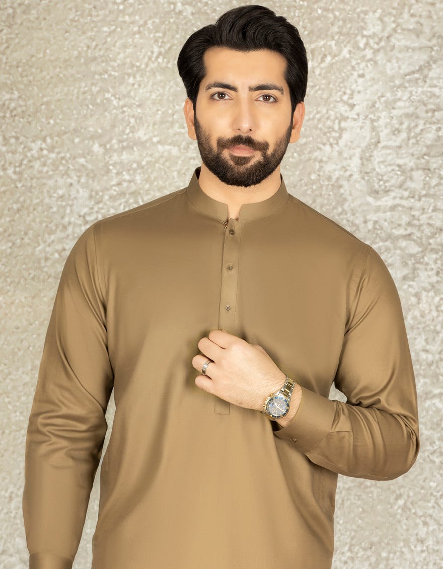 DULL GOLD COTTON CASUAL KAMEEZ SHALWAR | JJKS-S-36877