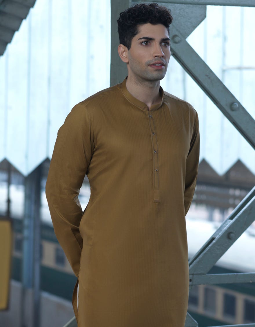 CAMEL COTTON KURTA | JJK-S-36879