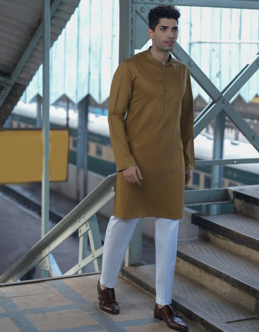 CAMEL COTTON KURTA | JJK-S-36879