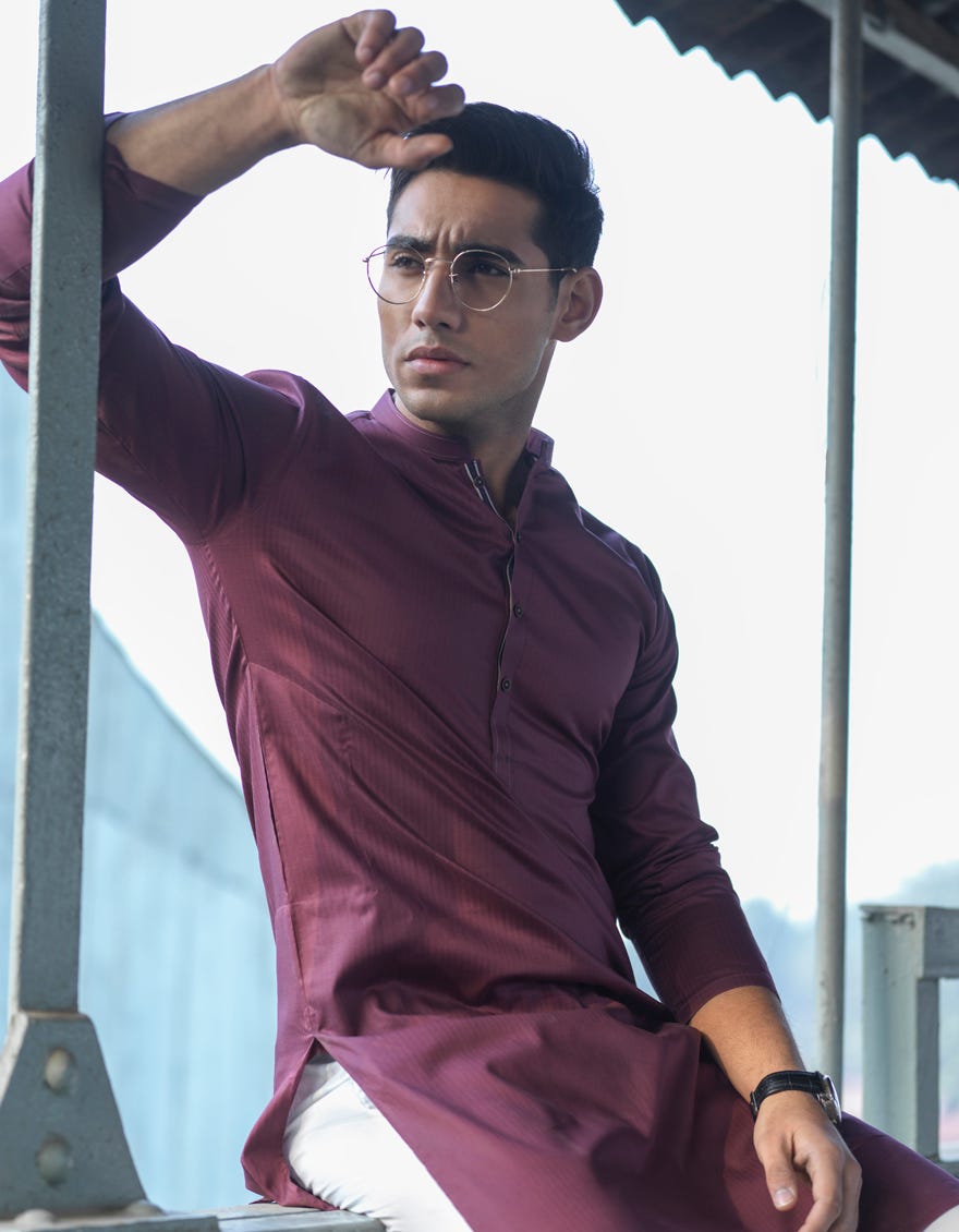 PLUM COTTON KURTA | JJK-S-36880