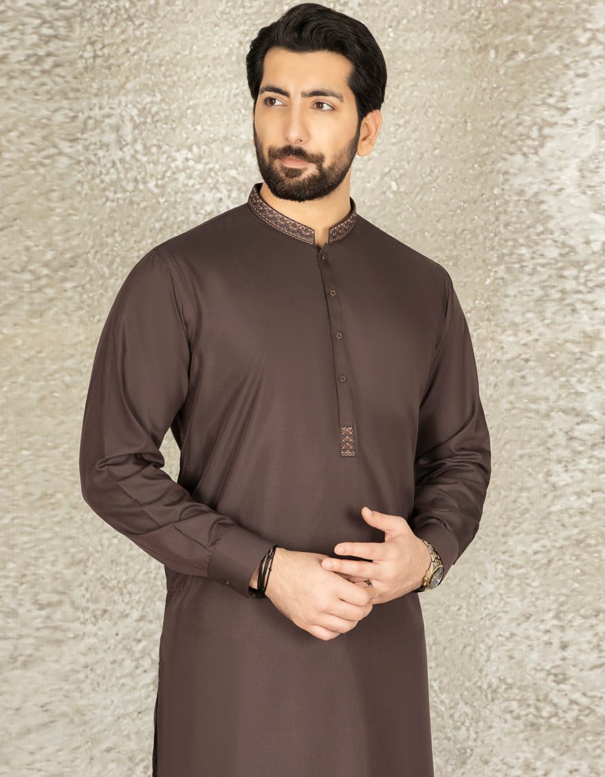 COFFEE BROWN BLENDED CASUAL KAMEEZ SHALWAR | JJKS-S-37589