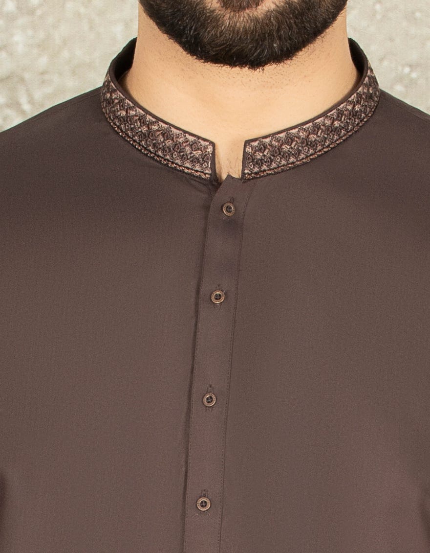 COFFEE BROWN BLENDED CASUAL KAMEEZ SHALWAR | JJKS-S-37589
