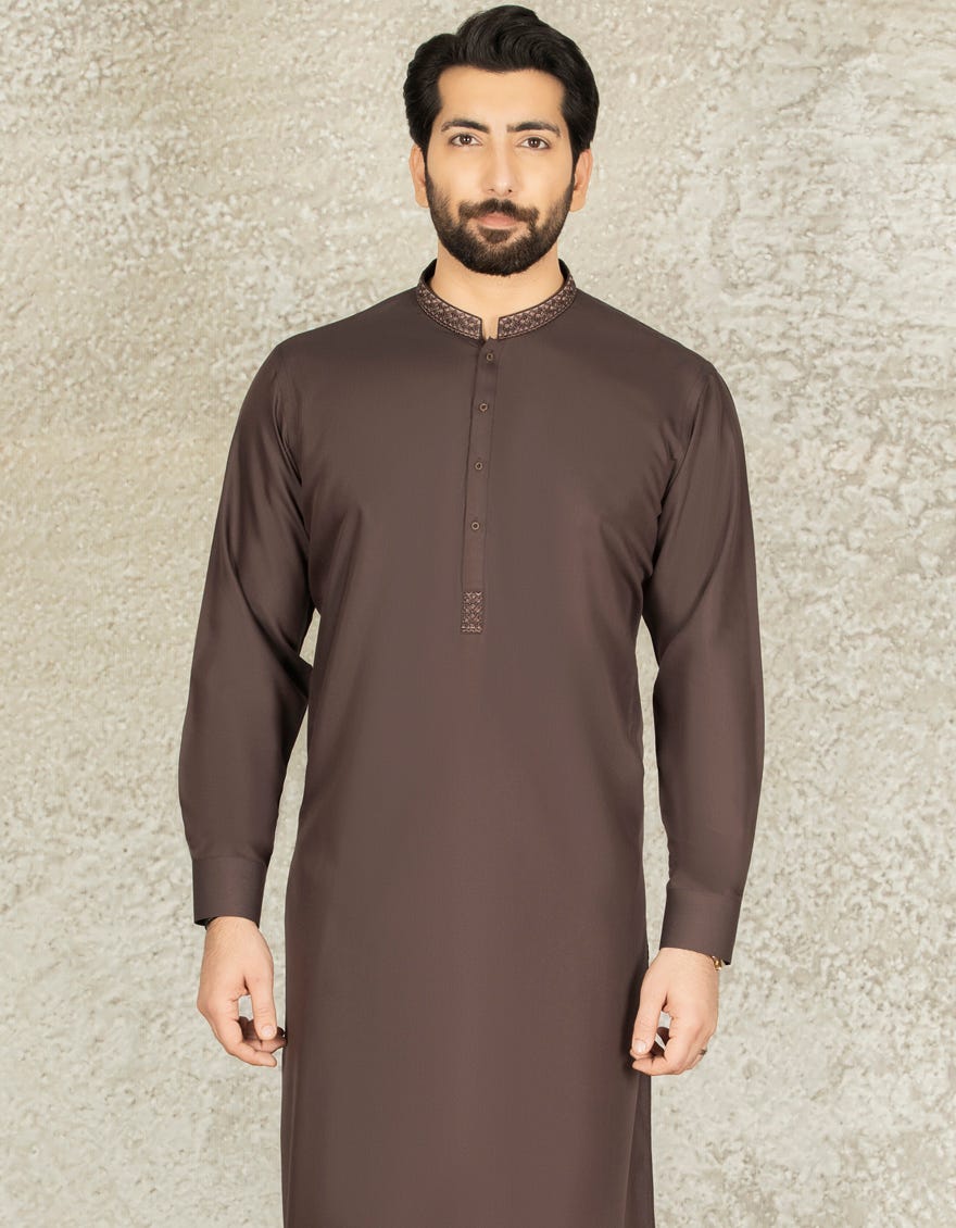 COFFEE BROWN BLENDED CASUAL KAMEEZ SHALWAR | JJKS-S-37589