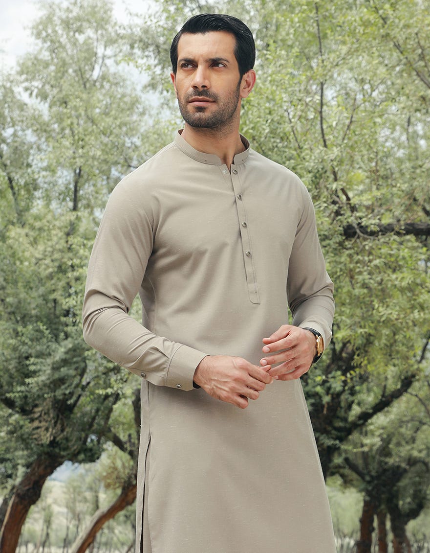 Sand Blended Men's Kameez Shalwar | Jjks-S-37785