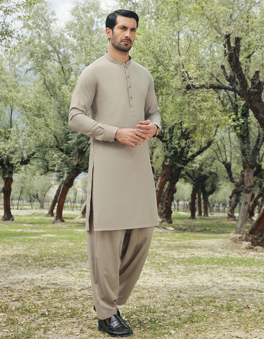 Sand Blended Men's Kameez Shalwar | Jjks-S-37785
