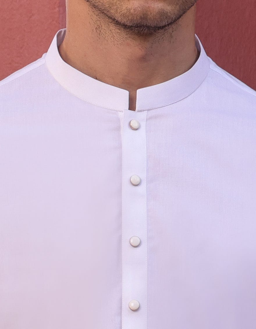 White Cotton Men's Kameez Shalwar | Jjks-S-37806