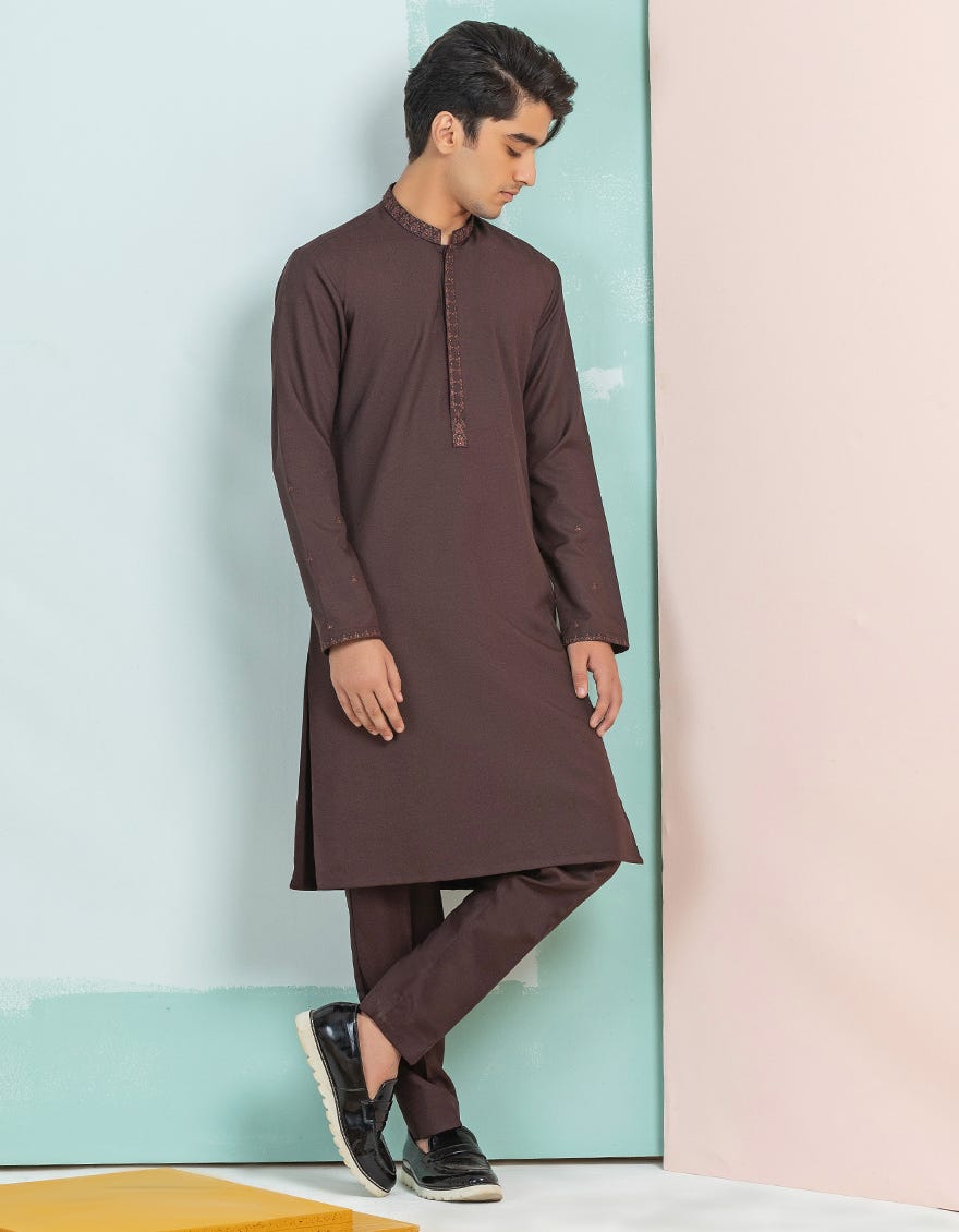 LIVER BROWN BLENDED KURTA PAJAMA | JTKP-A-38408