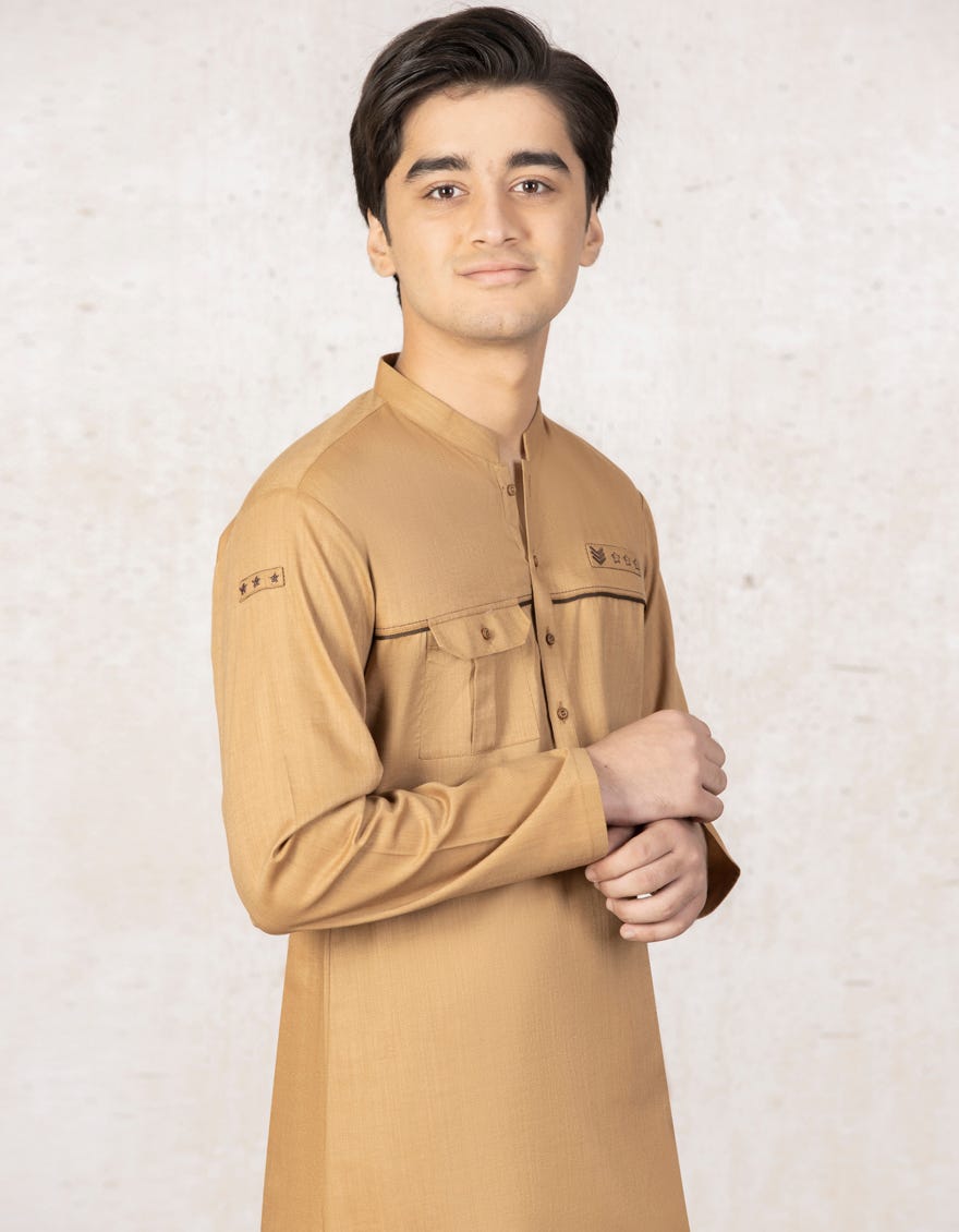 KHAKI COTTON KURTA PAJAMA | JTKP-A-38424