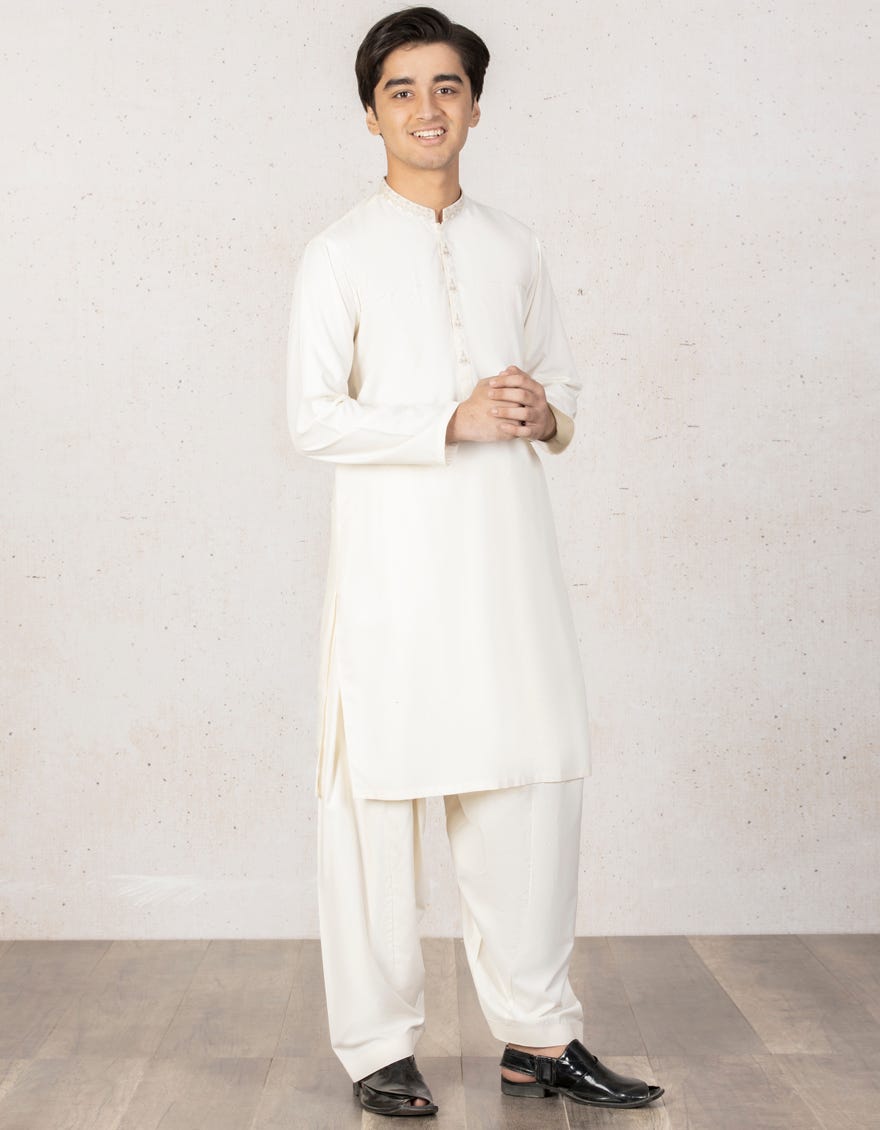 OFF WHITE BLENDED KAMEEZ SHALWAR | JTKS-A-38437