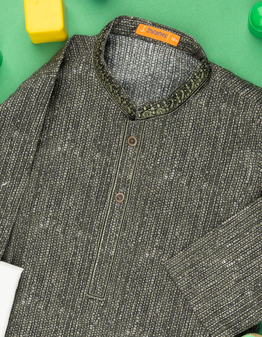 ARMY GREEN COTTON KAMEEZ SHALWAR | JJIKS-S-38467