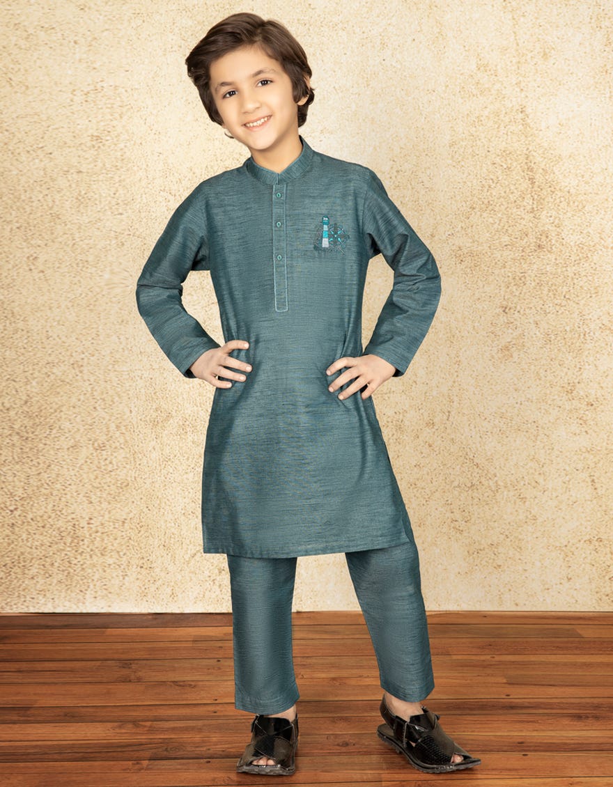 SEA GREEN BLENDED KURTA PAJAMA | JCKP-S-38468