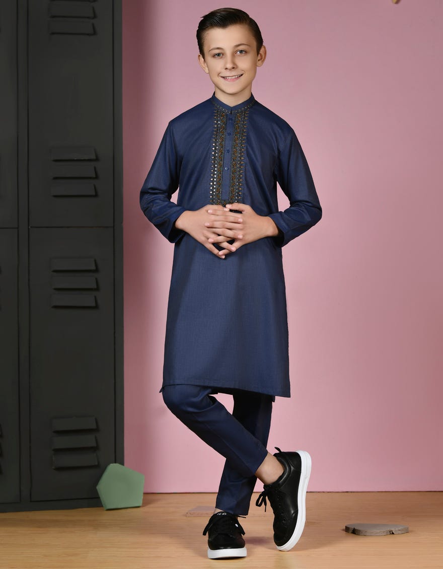 Blue Cotton Kurta Pajama | Jckp-A-38901