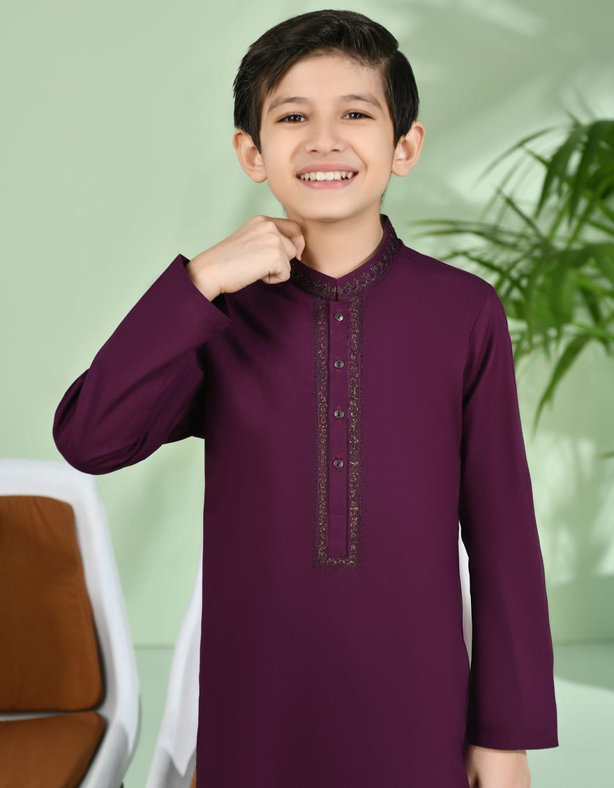 Plum Cotton Kid's Kurta | Jck-A-38914