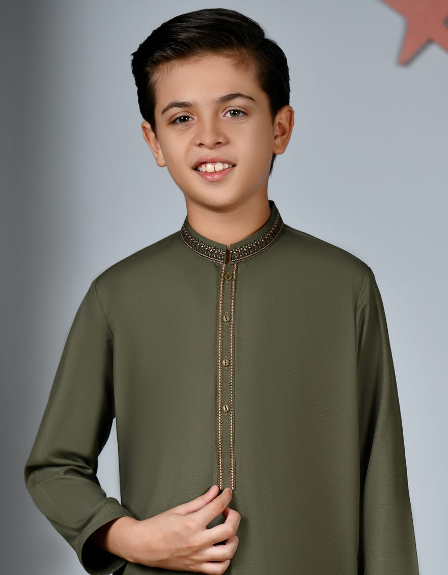 Green Blended Kid's Kameez Shalwar | Jcks-S-38919