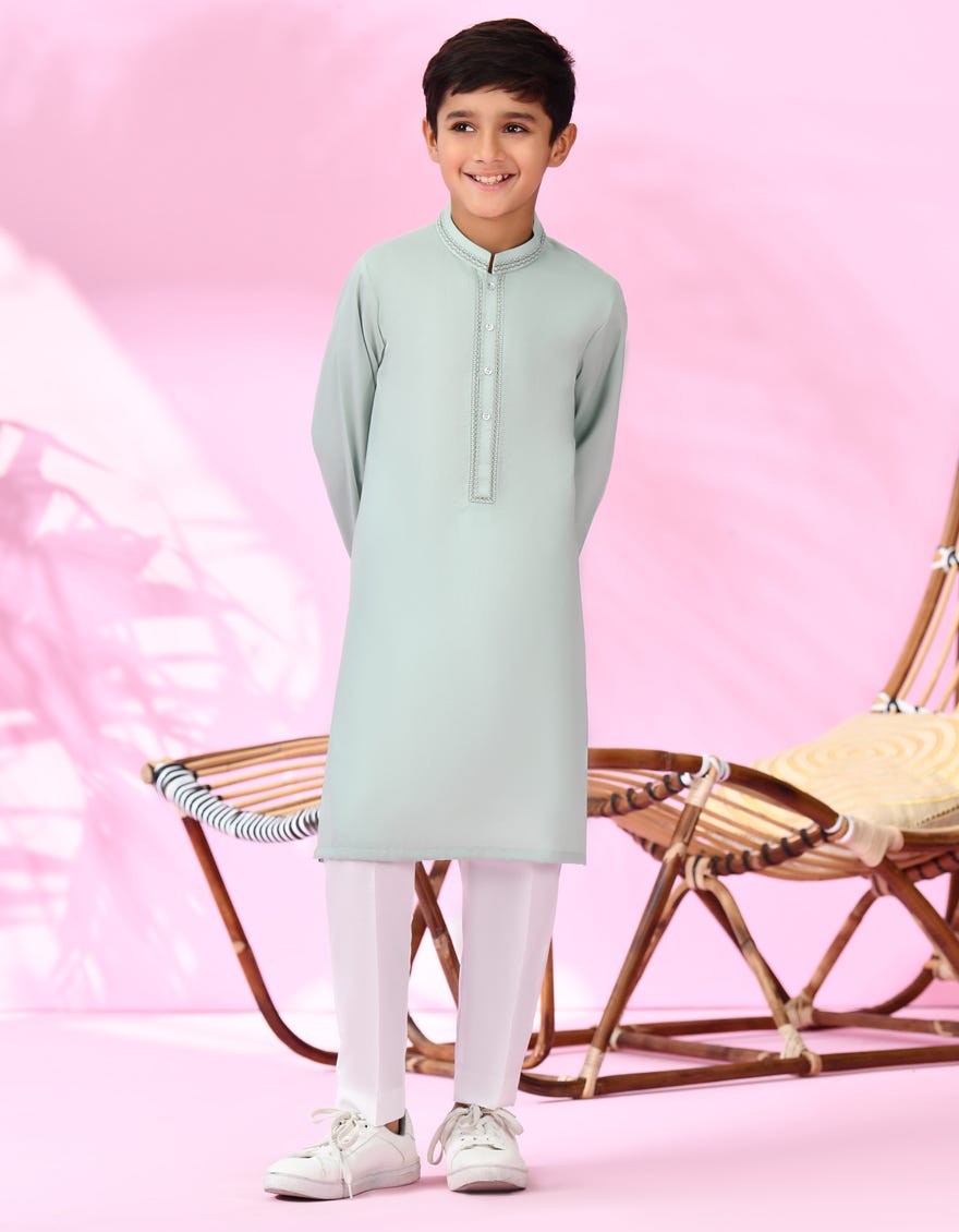 Apple Green Cotton Kid's Kurta | Jck-S-38923