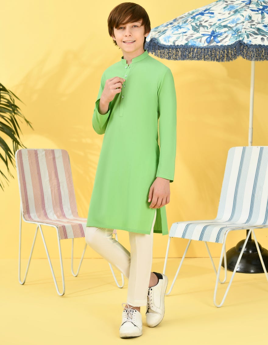 Parrot Green Cotton Kid's Kurta | Jck-A-38949