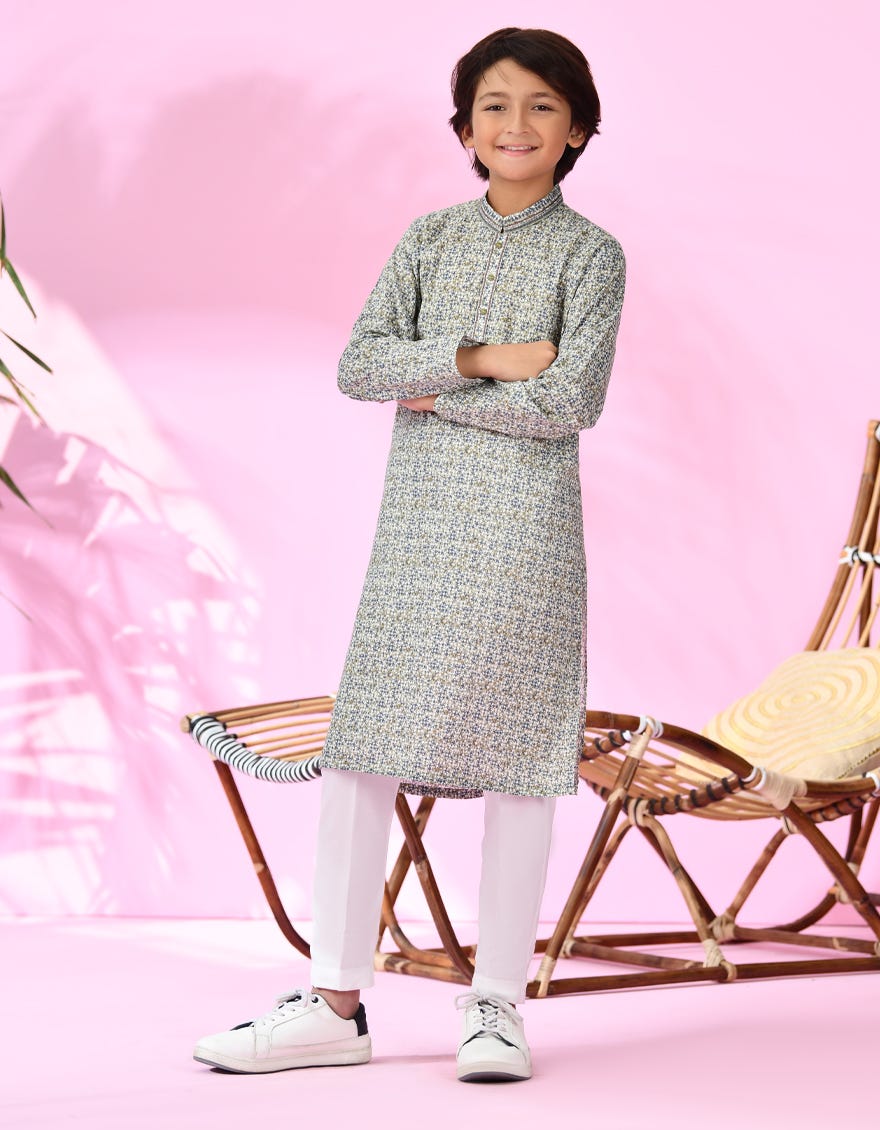 Green Cotton Kid's Kurta | Jck-S-38951