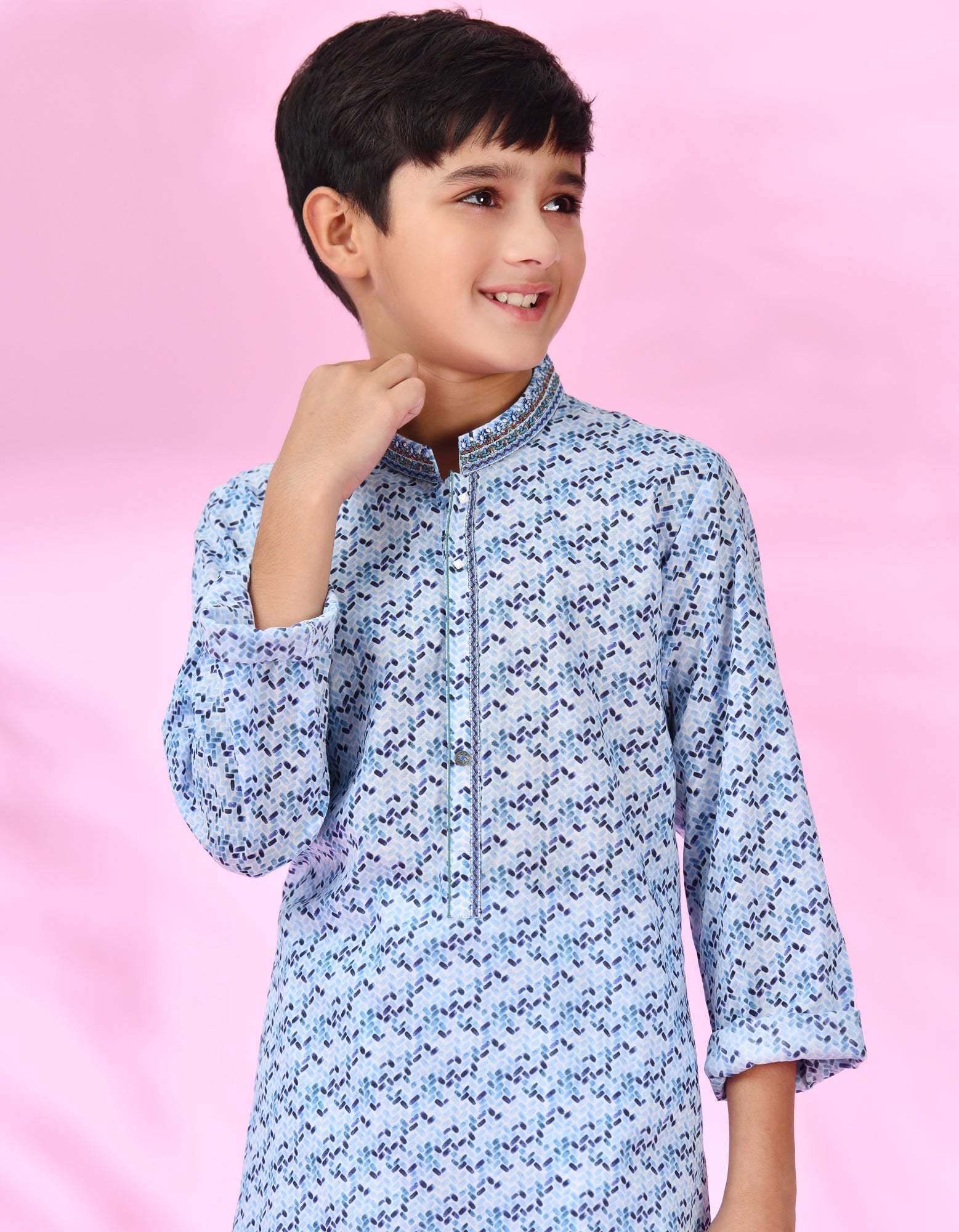 Sky Blue Cotton Kid's Kurta | Jck-S-38960