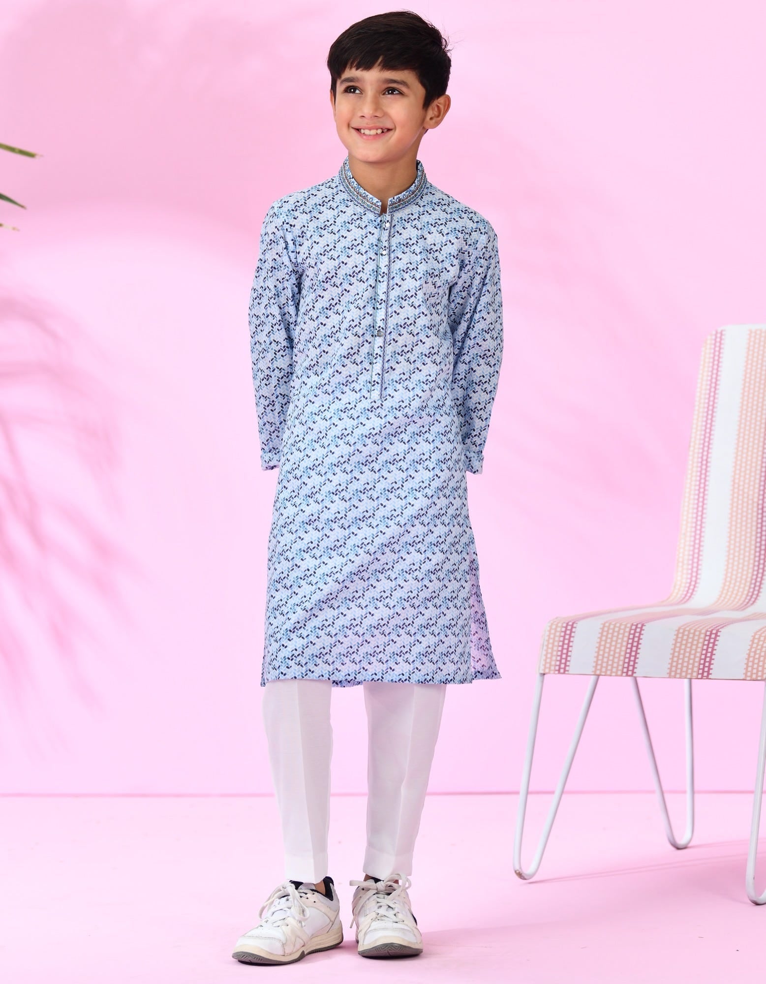 Sky Blue Cotton Kid's Kurta | Jck-S-38960