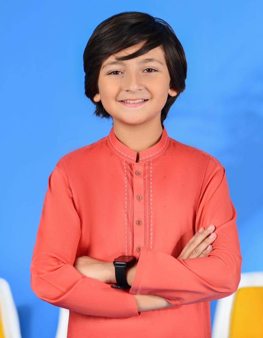 Orange Cotton Kid's Kurta | Jck-S-38962