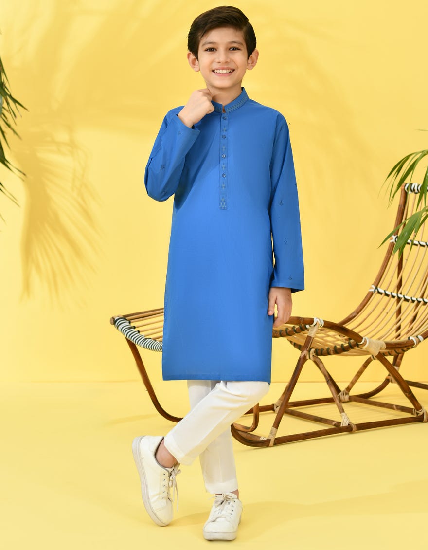 Blue Cotton Kid's Kurta | Jck-S-38963