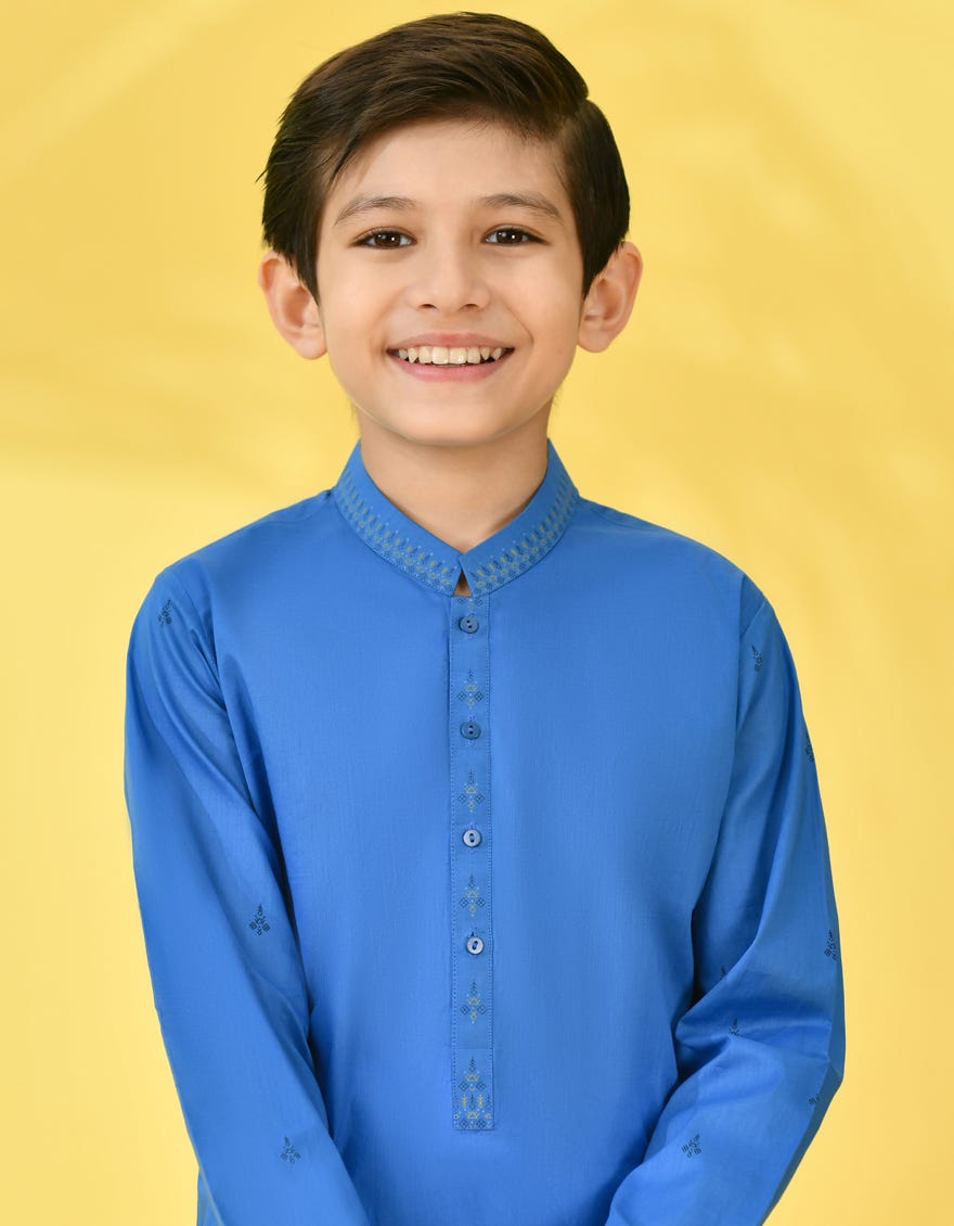 Blue Cotton Kid's Kurta | Jck-S-38963