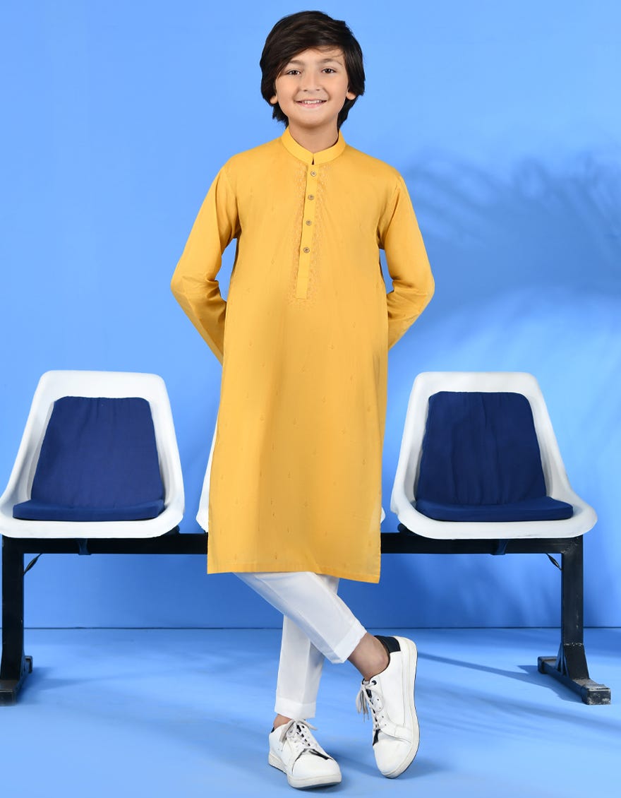 Yellow Cotton Kid's Kurta | Jck-S-38964