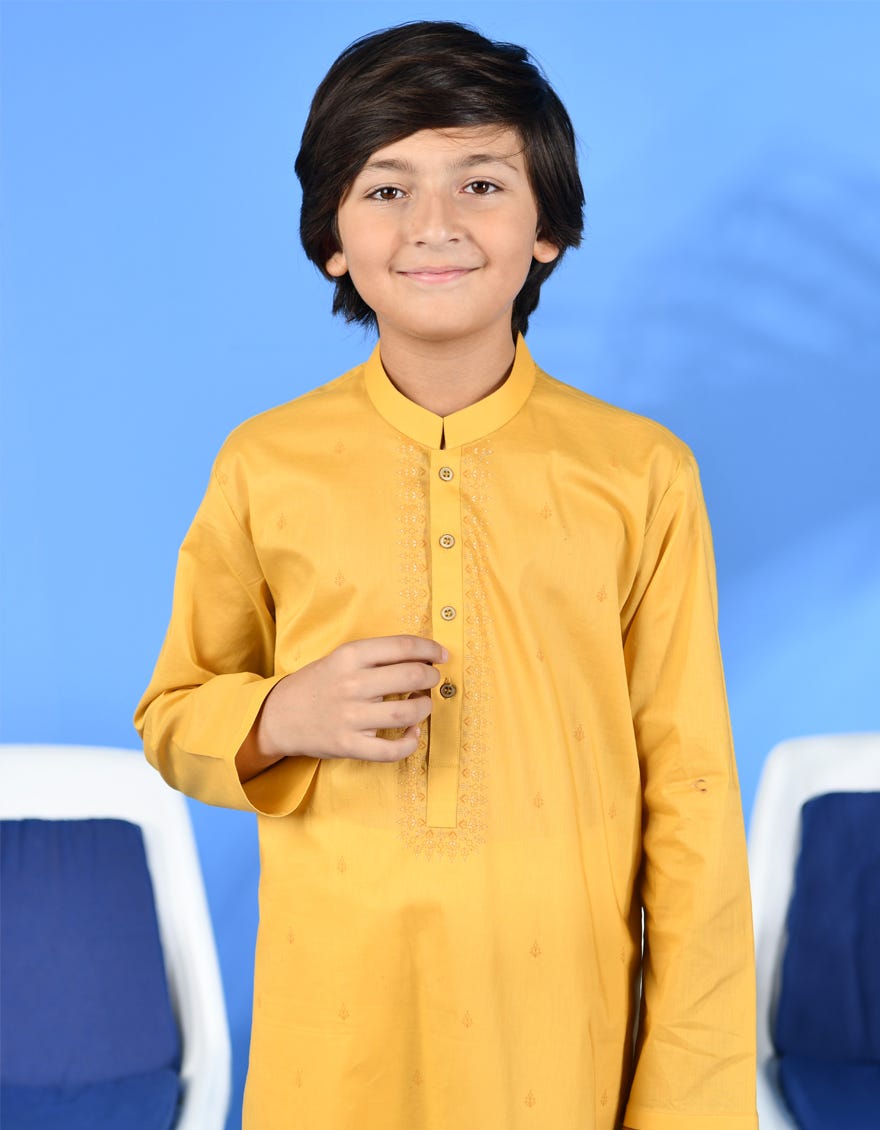 Yellow Cotton Kid's Kurta | Jck-S-38964