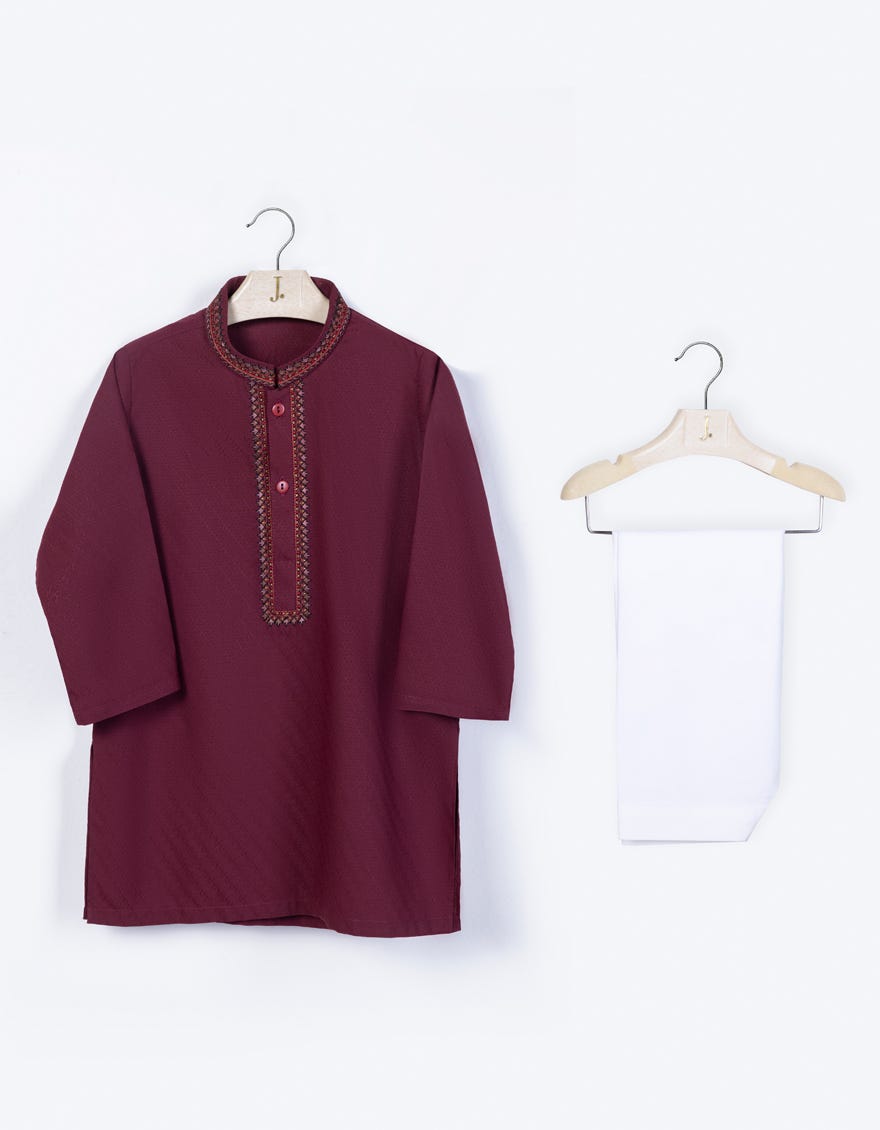 Maroon Blended Infant Kameez Shalwar | Jjiks-S-38971