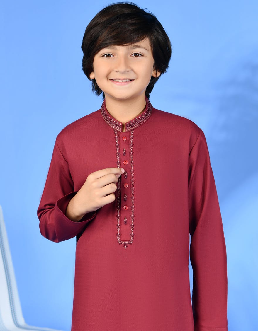 Maroon Blended Kid's Kurta | Jck-S-38974