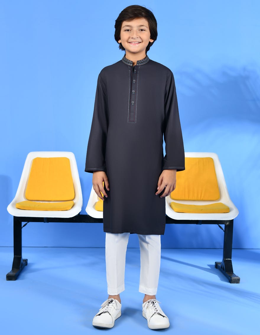 Charcoal Grey Blended Kid's Kurta | Jck-S-38975