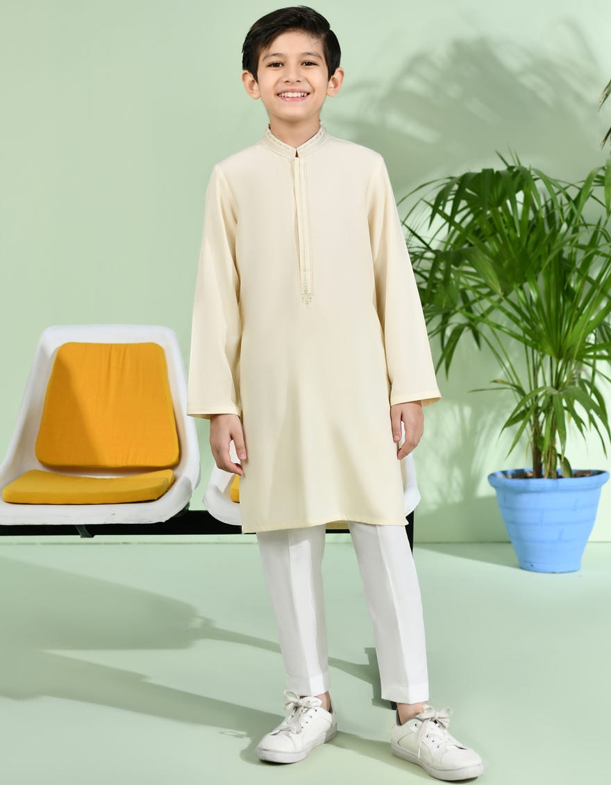 Cream Blended Kid's Kurta | Jck-S-38976