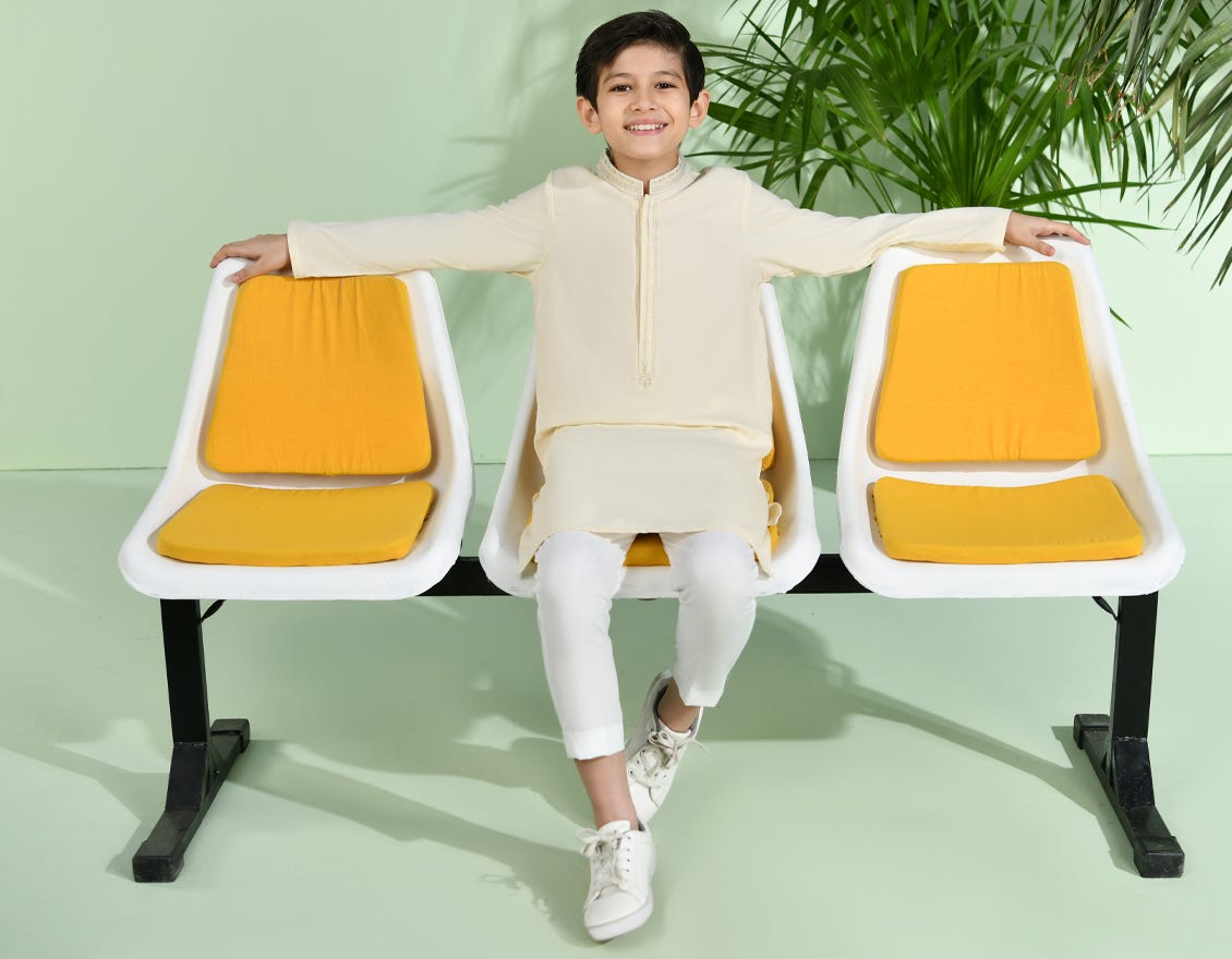 Cream Blended Kid's Kurta | Jck-S-38976