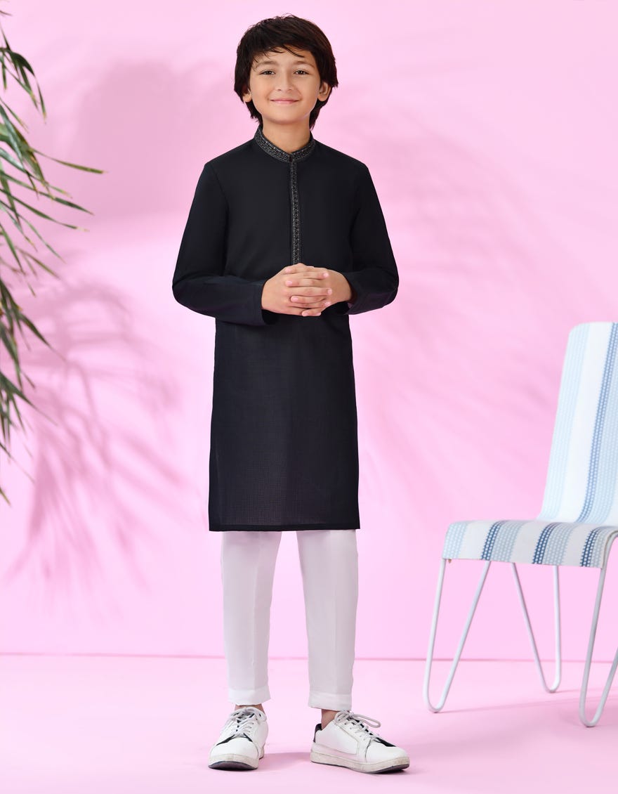 Navy Blue Blended Kid's Kurta | Jck-S-38978