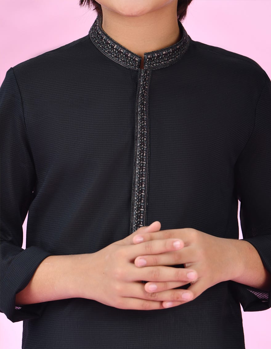 Navy Blue Blended Kid's Kurta | Jck-S-38978