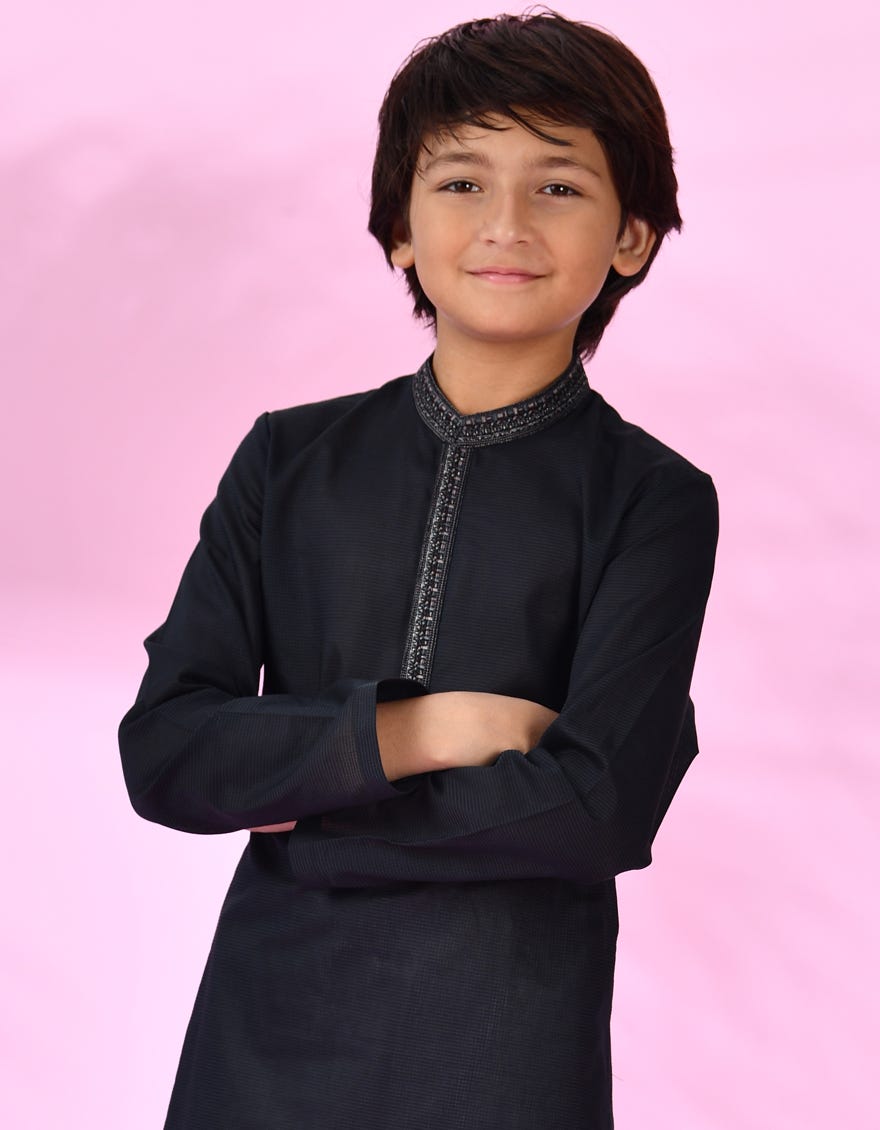 Navy Blue Blended Kid's Kurta | Jck-S-38978