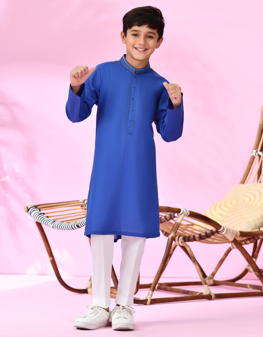 Royal Blue Cotton Kid's Kurta | Jck-S-38979