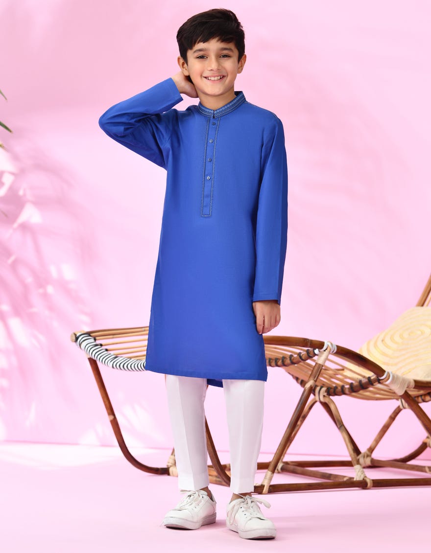 Royal Blue Cotton Kid's Kurta | Jck-S-38979