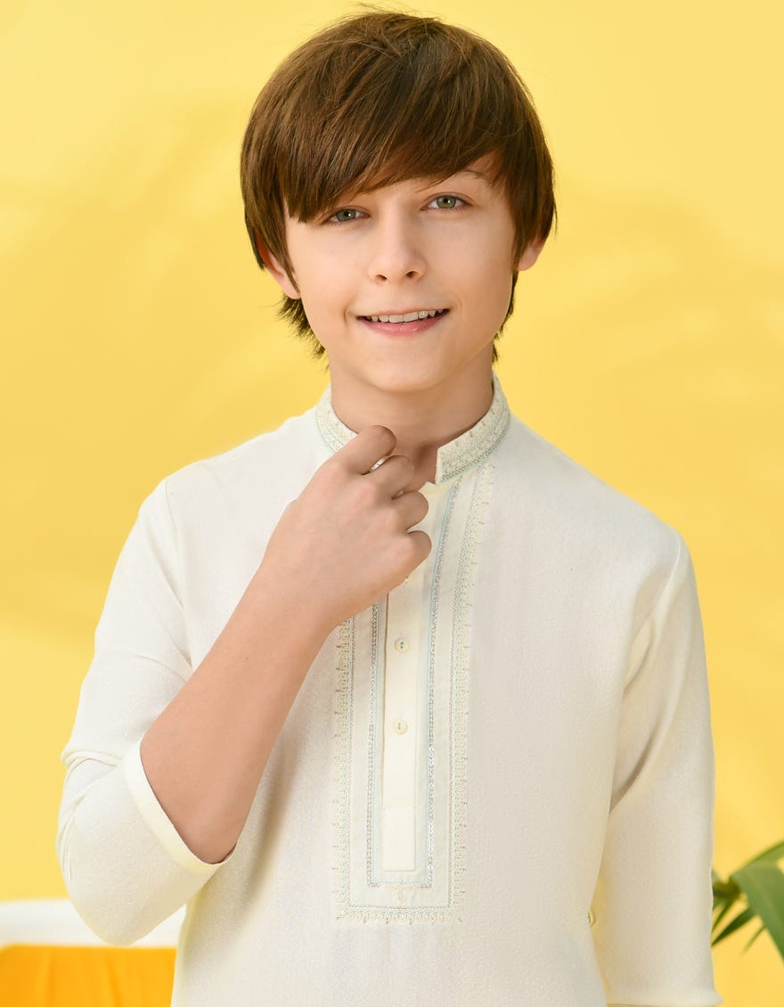 Off White Blended Kid's Kameez Shalwar | Jcks-A-38990