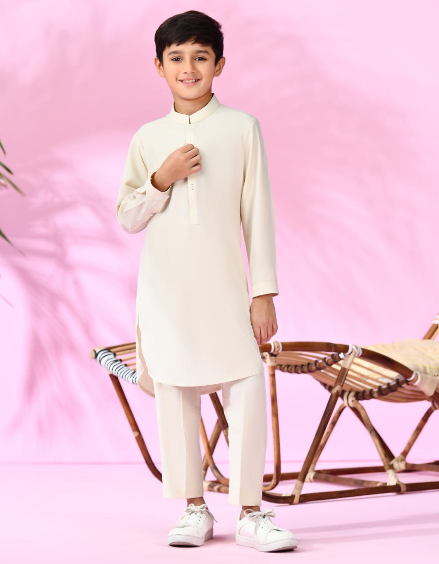 Cream Blended Kurta Pajama | Jckp-S-38994