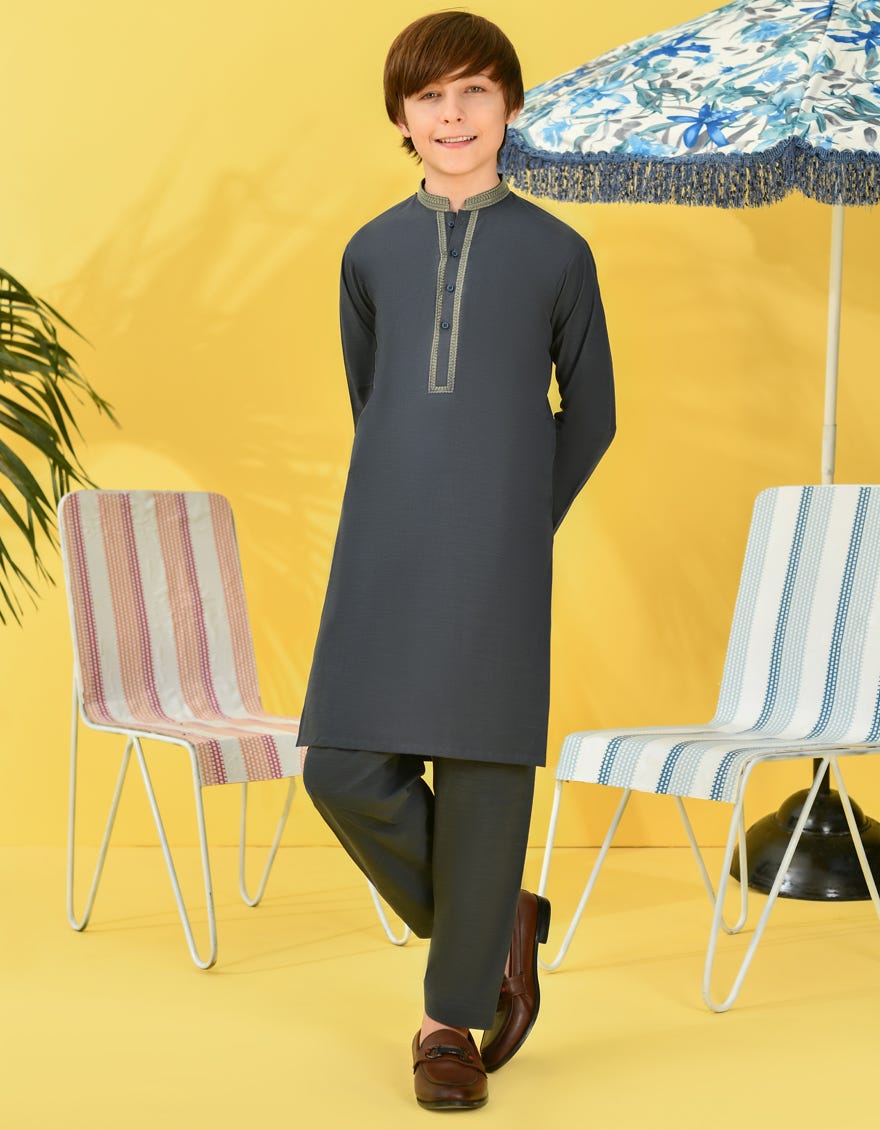 Dark Green Cotton Kid's Kameez Shalwar | Jcks-S-38996