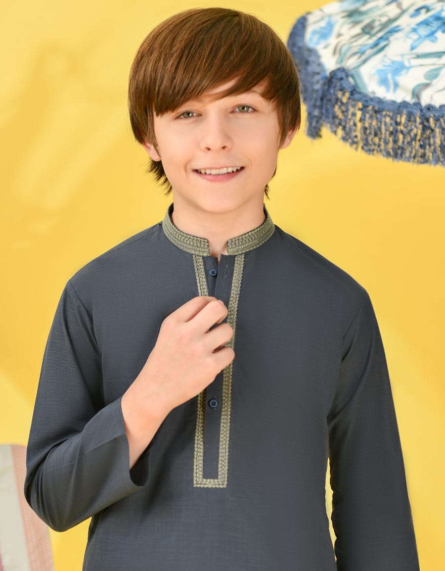 Dark Green Cotton Kid's Kameez Shalwar | Jcks-S-38996