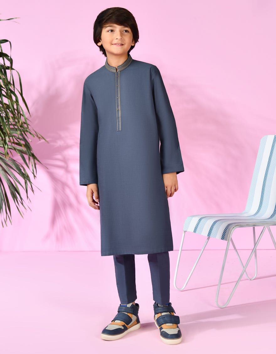Blue-Grey Cotton Kurta Pajama | Jckp-S-38998
